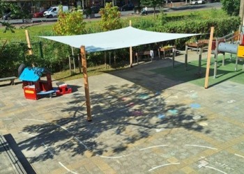 schaduwdoek 6x6 m Moonstone green Zuidgeest hoveniers