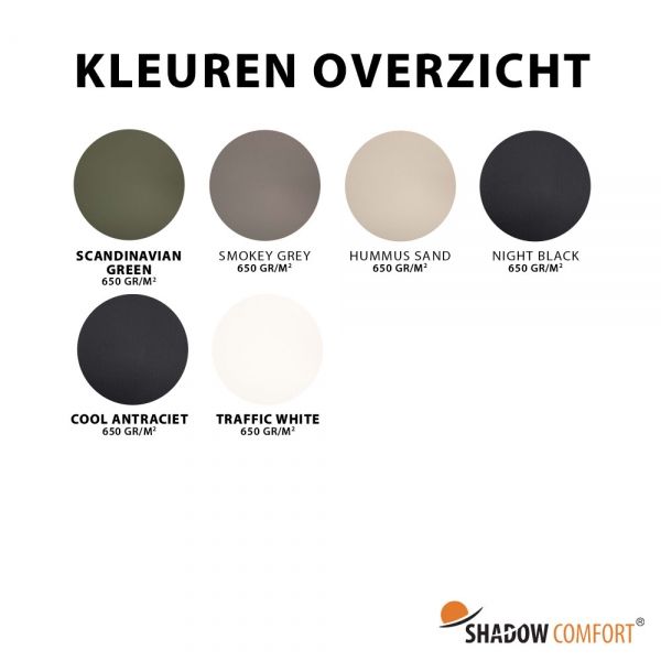 Kleurenoverzicht PVC standaard - Verandazeil
