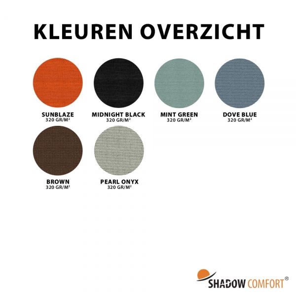 Kleurenoverzicht HDPE Extrablock FR 320 grams (brandvertragend) - Verandazeil