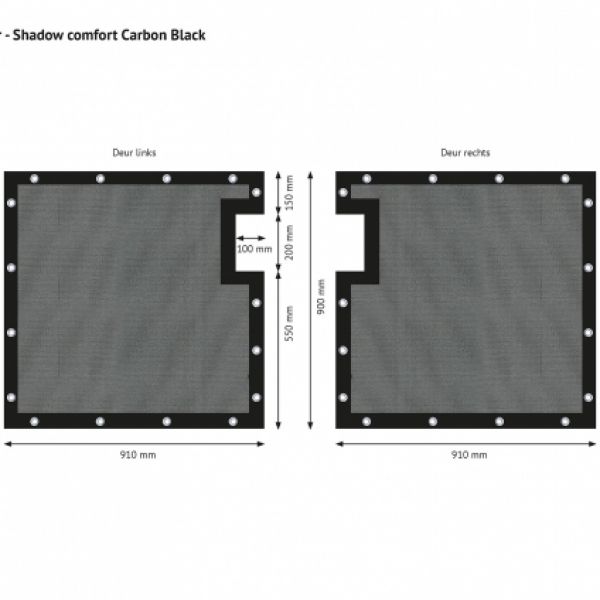 Winddoek deur dubbele staafmaat 1,00 x 1,00 m. duocolor carbon black