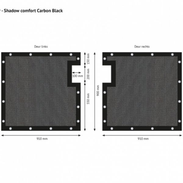 Winddoek deur dubbele staafmaat 1,00 x 1,00 m. duocolor carbon black