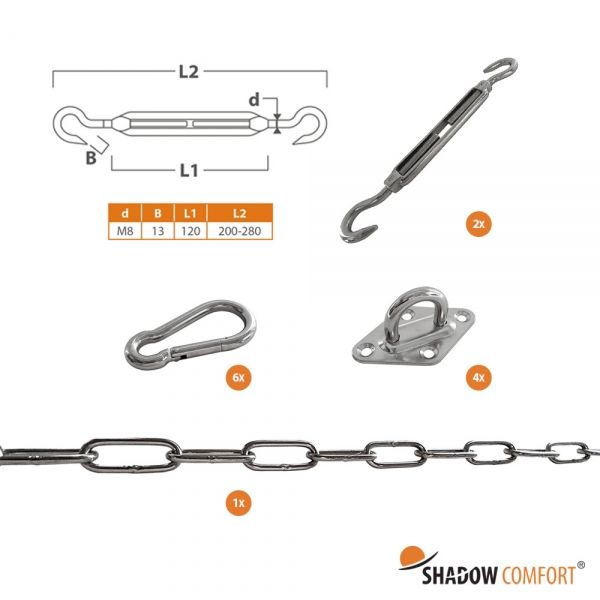 Bevestigingsset schaduwdoek Shadow Comfort vierkant M8