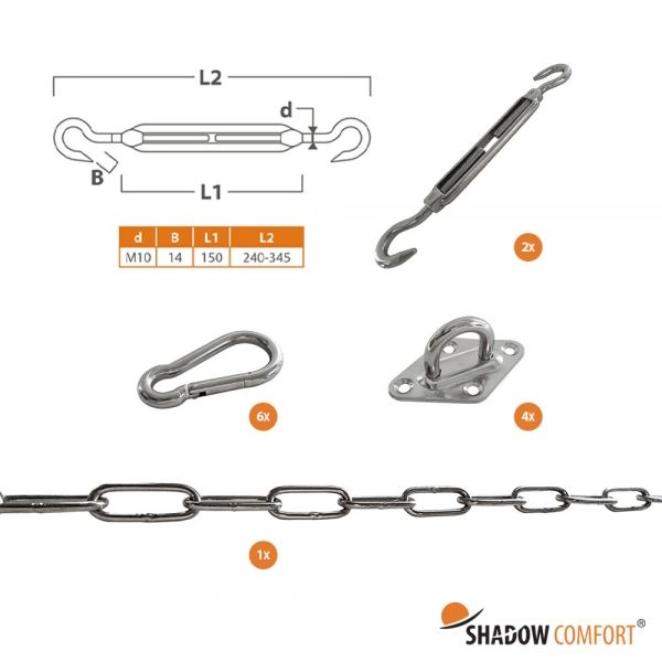 Bevestigingsset schaduwdoek Shadow Comfort vierkant M10
