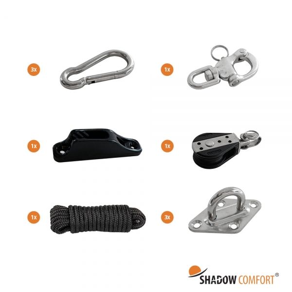 Bevestigingsset met katrolsysteem schaduwdoek Shadow Comfort driehoek