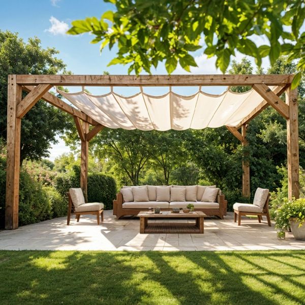 Pergola met harmonicadoek