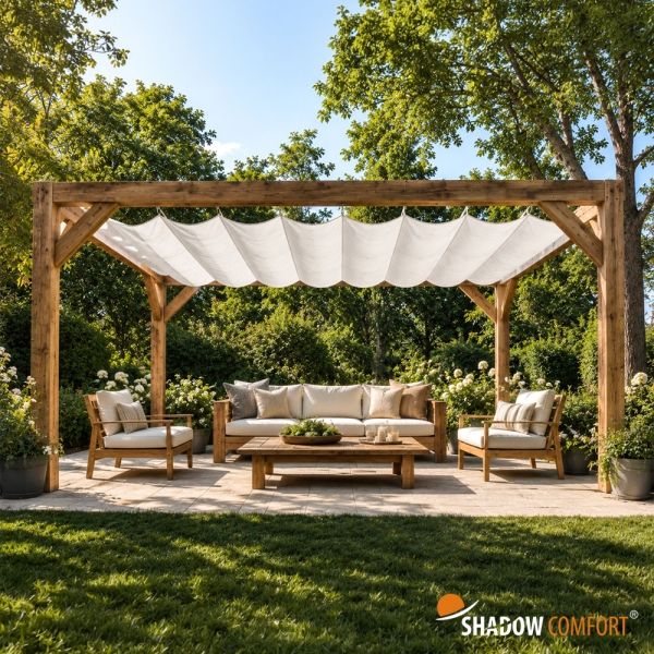 Harmonicadoek met pergola Arctic White - Shadow Comfort 