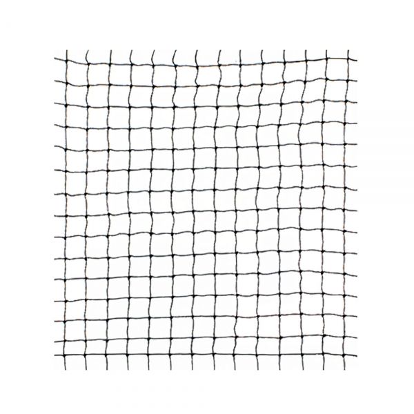 Geknoopt PE net op rol, maas 2,6x2,6 cm. draaddikte 1,3 mm.